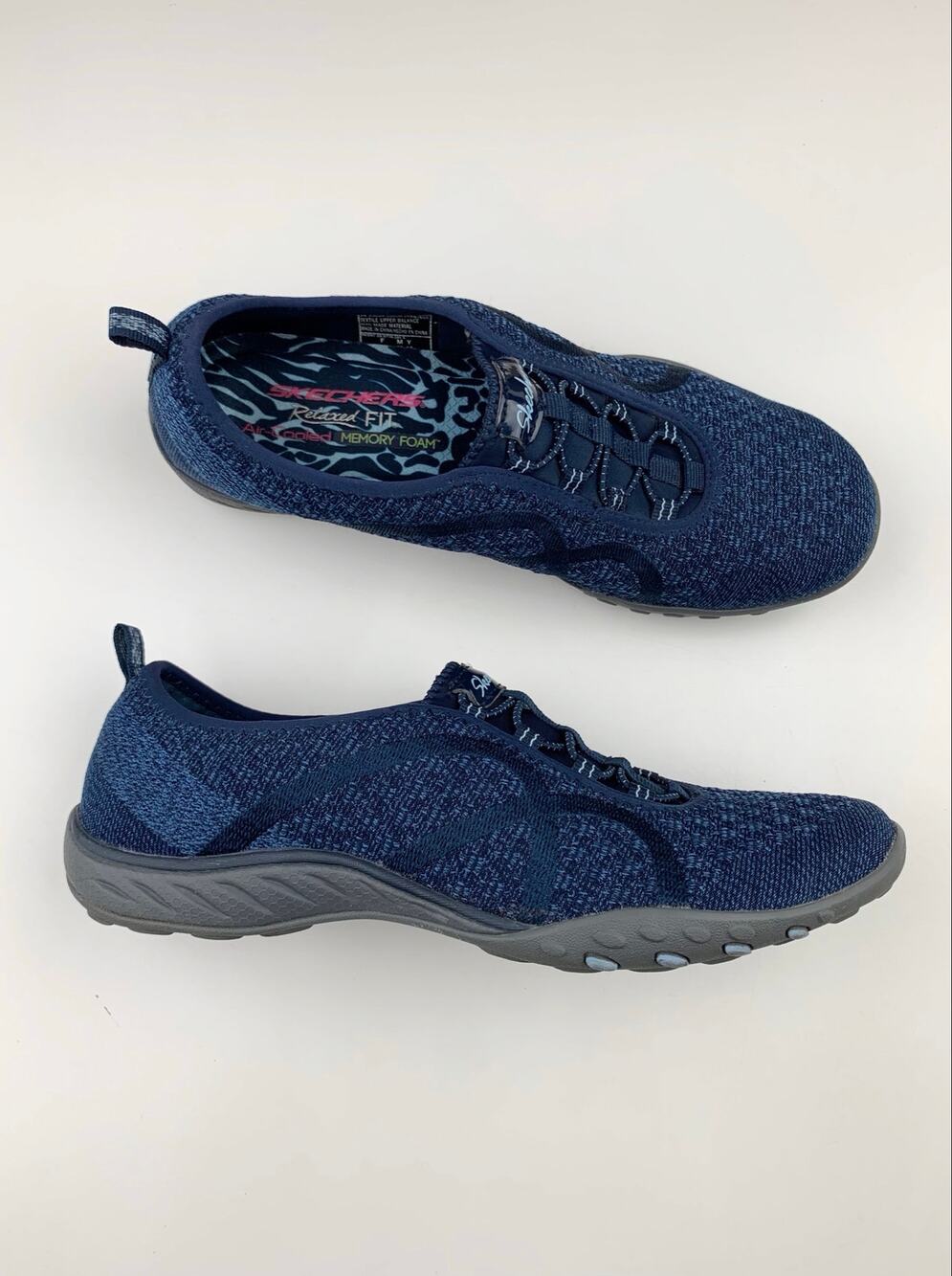 Skechers Relaxed Fit Breathe Easy Fortune Knit Sneakers Blue Slip On Women's 8